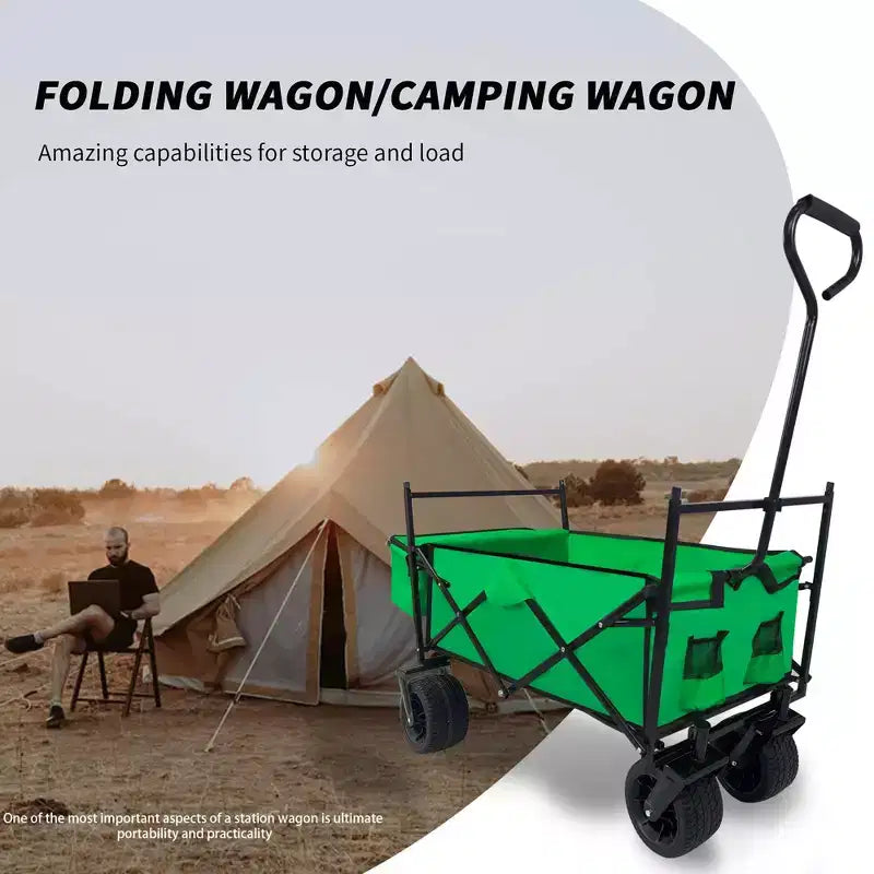 TROPOW Collapsible Folding Wagon Cart C Green Utility Wagon for Camping/Shopping (1-Pack)