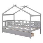 Struttura letto a casetta per bambini Bellemave, misura singola, con due cassetti e sponde, in legno, colore grigio