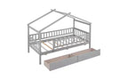 Struttura letto a casetta per bambini Bellemave, misura singola, con due cassetti e sponde, in legno, colore grigio