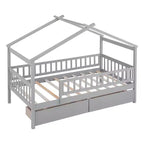 Struttura letto a casetta per bambini Bellemave, misura singola, con due cassetti e sponde, in legno, colore grigio