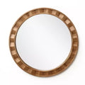 LuxenHome Natural Wood Frame Round Wall Mirror, 28 Rustic Wooden Decor Brown