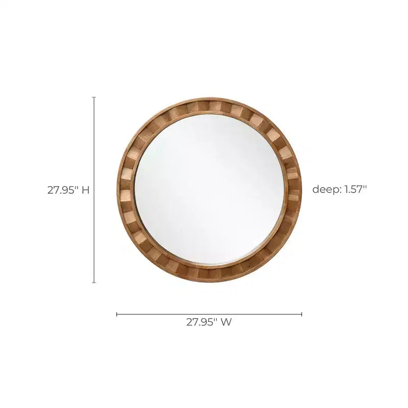LuxenHome Natural Wood Frame Round Wall Mirror, 28 Rustic Wooden Decor Brown