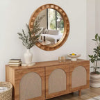 LuxenHome Natural Wood Frame Round Wall Mirror, 28 Rustic Wooden Decor Brown