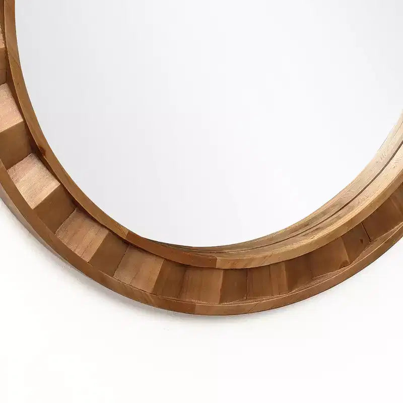 LuxenHome Natural Wood Frame Round Wall Mirror, 28 Rustic Wooden Decor Brown
