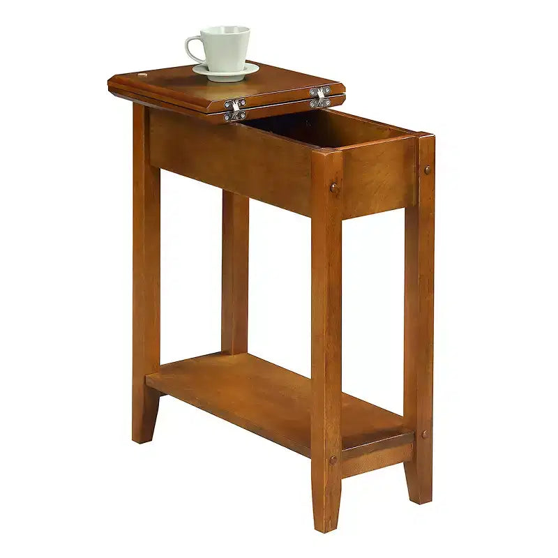 HomeStock Belmont Narrow Wedge End Table with Open Shelf, Beveled Edges and Tapered Legs Perfect Between Chairs or Small Spaces