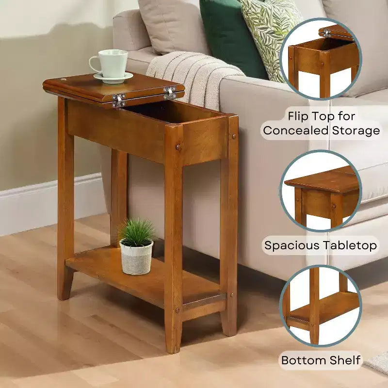 HomeStock Belmont Narrow Wedge End Table with Open Shelf, Beveled Edges and Tapered Legs Perfect Between Chairs or Small Spaces