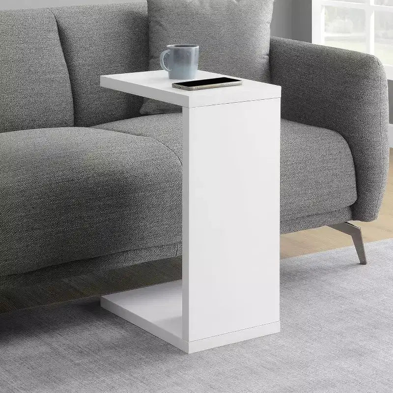 HomeStock Belmont C Shaped End Table with Rich Melamine Finish, Sofa Slide Under Frame and Compact Chairside Convenience