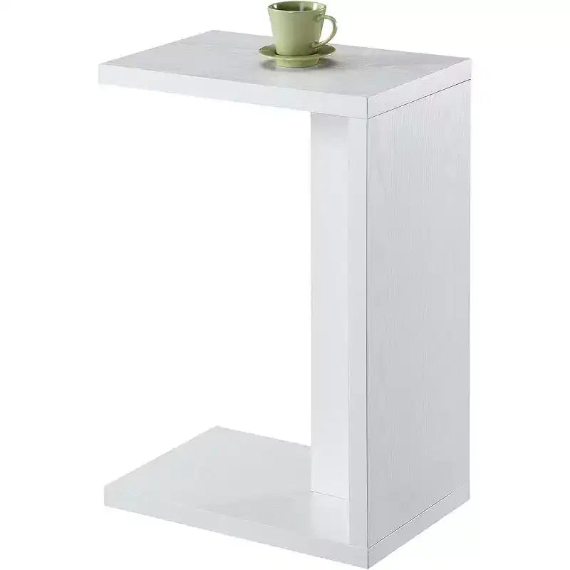 HomeStock Belmont C Shaped End Table with Rich Melamine Finish, Sofa Slide Under Frame and Compact Chairside Convenience