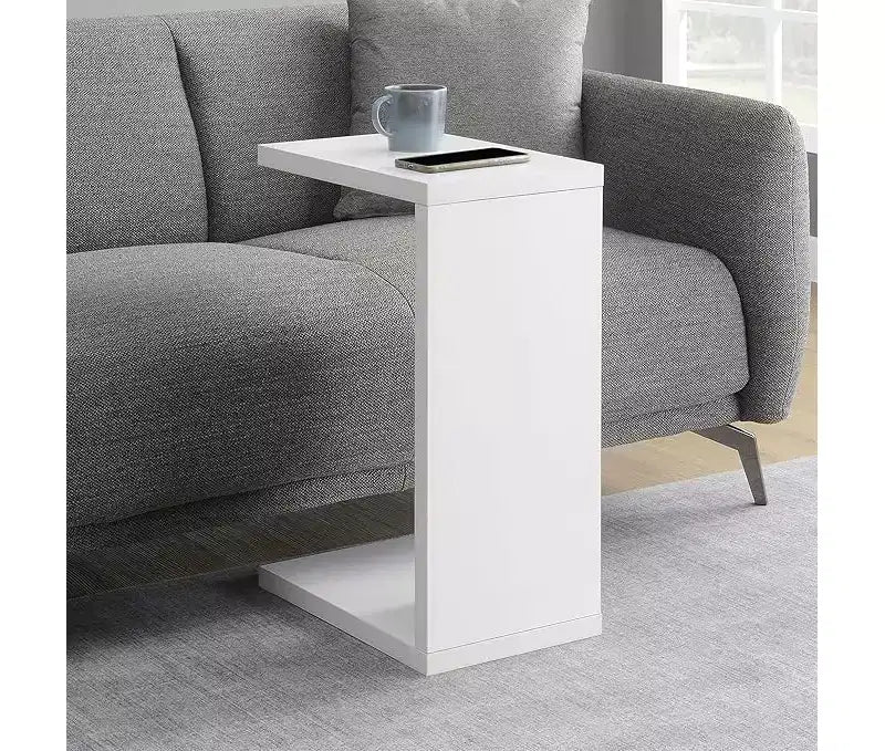 HomeStock Belmont C Shaped End Table with Rich Melamine Finish, Sofa Slide Under Frame and Compact Chairside Convenience