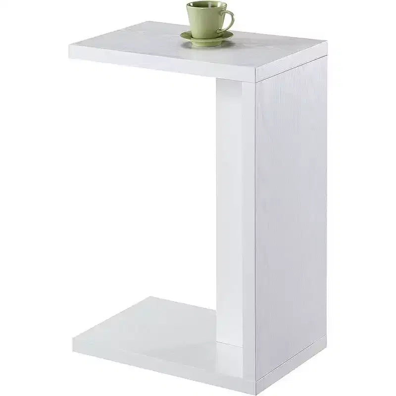 HomeStock Belmont C Shaped End Table with Rich Melamine Finish, Sofa Slide Under Frame and Compact Chairside Convenience