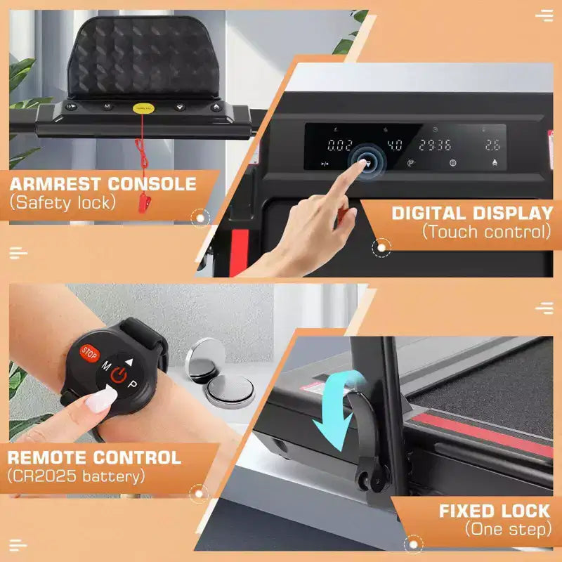 KRISRATE Treadmills with Incline & Touch Screen & Remote Watch for Home, Folding Walking Pad with Handle Bar,3.5HP 7.5MPH Under Desk Treadmill