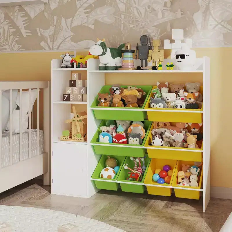 Contenitore per giocattoli per bambini, organizer con 8 contenitori rimovibili, libreria e portagiochi grande, con libreria per camera da letto, cameretta dei bambini, aula, asilo nido