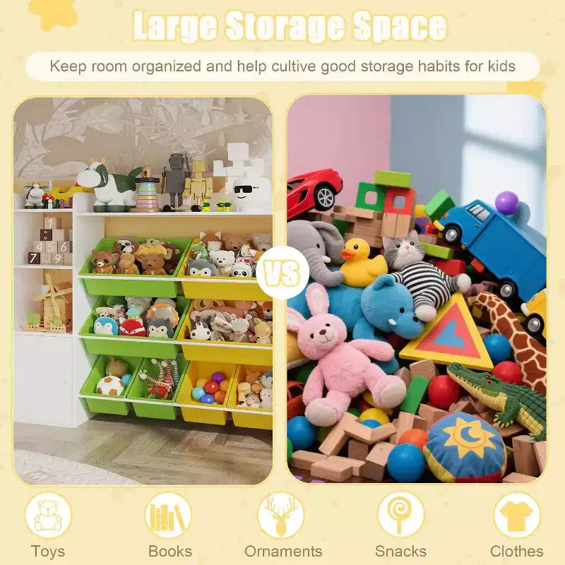 Contenitore per giocattoli per bambini, organizer con 8 contenitori rimovibili, libreria e portagiochi grande, con libreria per camera da letto, cameretta dei bambini, aula, asilo nido