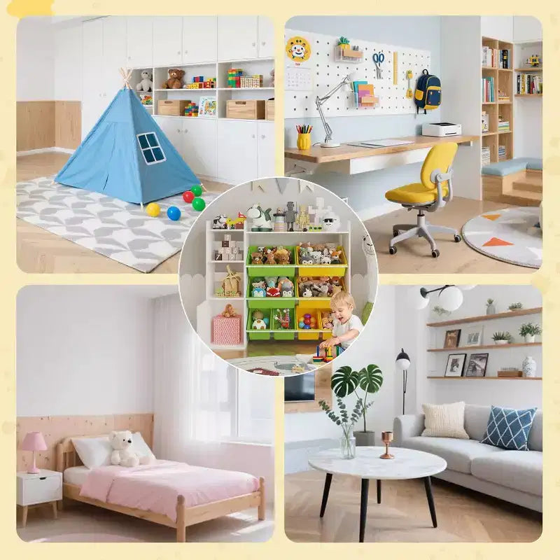 Contenitore per giocattoli per bambini, organizer con 8 contenitori rimovibili, libreria e portagiochi grande, con libreria per camera da letto, cameretta dei bambini, aula, asilo nido