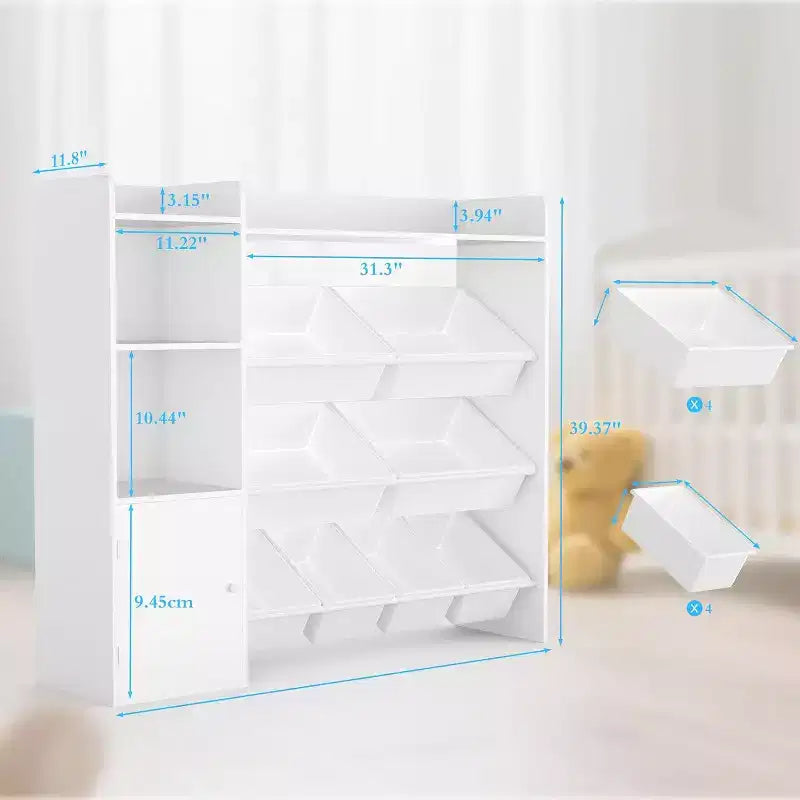 Contenitore per giocattoli per bambini, organizer con 8 contenitori rimovibili, libreria e portagiochi grande, con libreria per camera da letto, cameretta dei bambini, aula, asilo nido