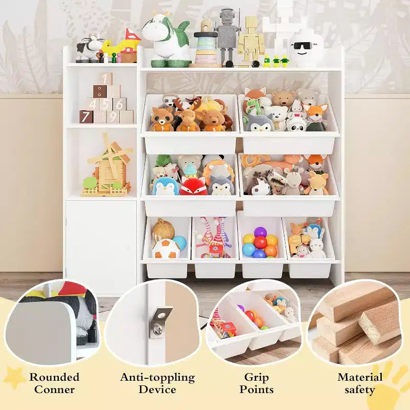 Contenitore per giocattoli per bambini, organizer con 8 contenitori rimovibili, libreria e portagiochi grande, con libreria per camera da letto, cameretta dei bambini, aula, asilo nido