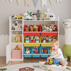 Contenitore per giocattoli per bambini, organizer con 8 contenitori rimovibili, libreria e portagiochi grande, con libreria per camera da letto, cameretta dei bambini, aula, asilo nido