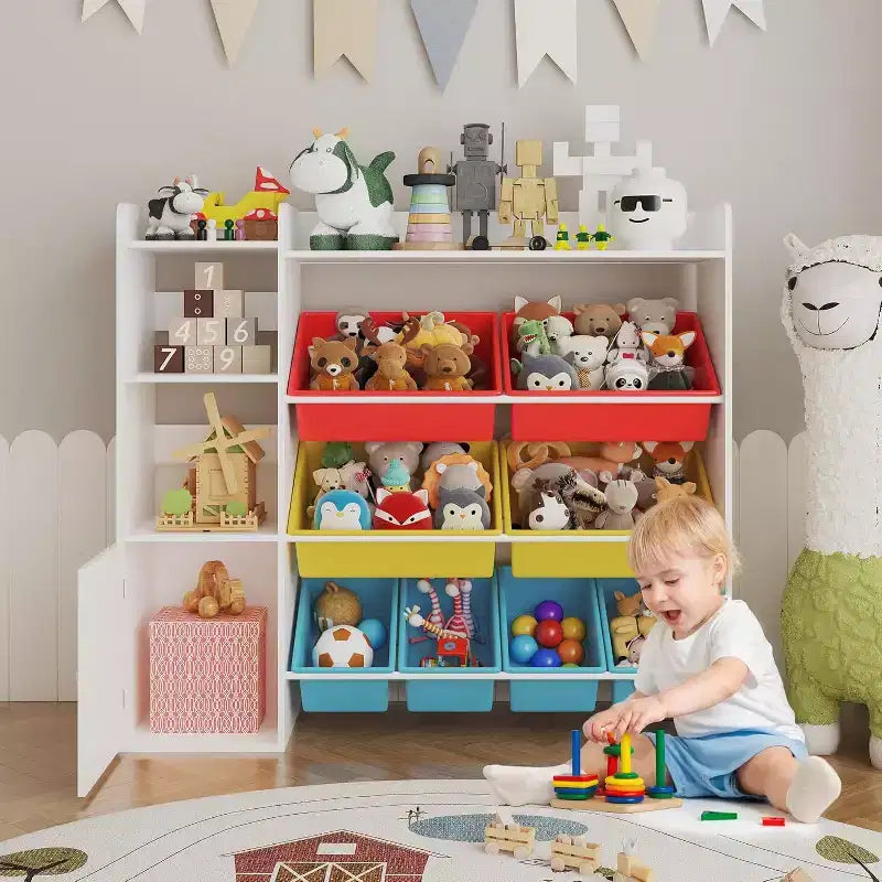 Contenitore per giocattoli per bambini, organizer con 8 contenitori rimovibili, libreria e portagiochi grande, con libreria per camera da letto, cameretta dei bambini, aula, asilo nido