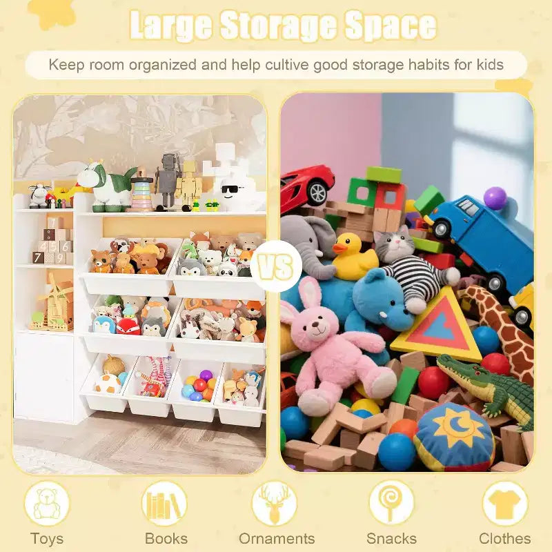 Contenitore per giocattoli per bambini, organizer con 8 contenitori rimovibili, libreria e portagiochi grande, con libreria per camera da letto, cameretta dei bambini, aula, asilo nido