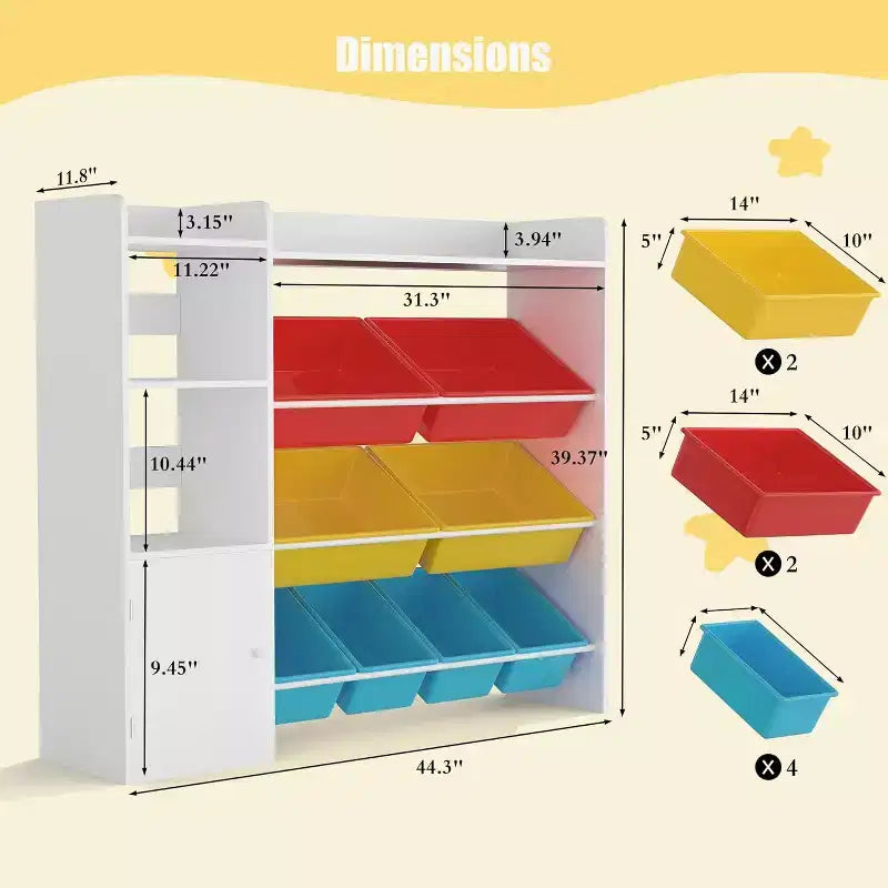 Contenitore per giocattoli per bambini, organizer con 8 contenitori rimovibili, libreria e portagiochi grande, con libreria per camera da letto, cameretta dei bambini, aula, asilo nido