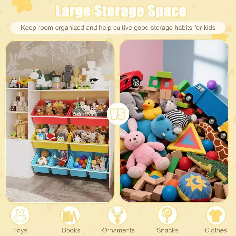 Contenitore per giocattoli per bambini, organizer con 8 contenitori rimovibili, libreria e portagiochi grande, con libreria per camera da letto, cameretta dei bambini, aula, asilo nido