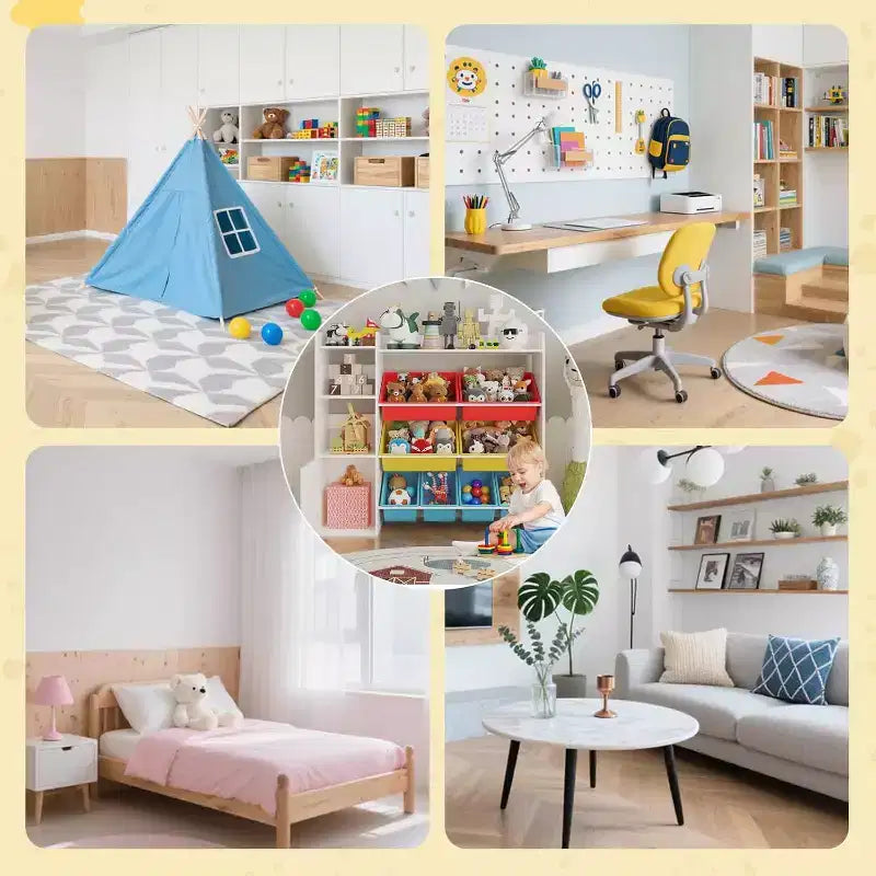 Contenitore per giocattoli per bambini, organizer con 8 contenitori rimovibili, libreria e portagiochi grande, con libreria per camera da letto, cameretta dei bambini, aula, asilo nido