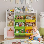 Contenitore per giocattoli per bambini, organizer con 8 contenitori rimovibili, libreria e portagiochi grande, con libreria per camera da letto, cameretta dei bambini, aula, asilo nido