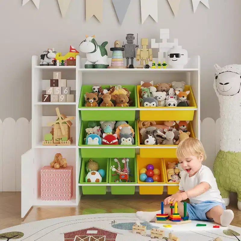 Contenitore per giocattoli per bambini, organizer con 8 contenitori rimovibili, libreria e portagiochi grande, con libreria per camera da letto, cameretta dei bambini, aula, asilo nido