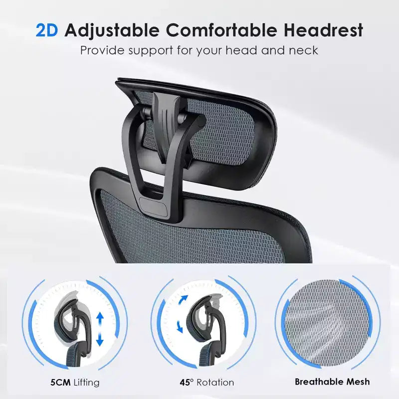 Okak Ergonomic Office Chair, Mesh Desk Chair with Headrest, Adjustable Lumbar Support and Armrests, High Back Gaming Chair for Office, Home