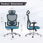 Okak Ergonomic Office Chair, Mesh Desk Chair with Headrest, Adjustable Lumbar Support and Armrests, High Back Gaming Chair for Office, Home