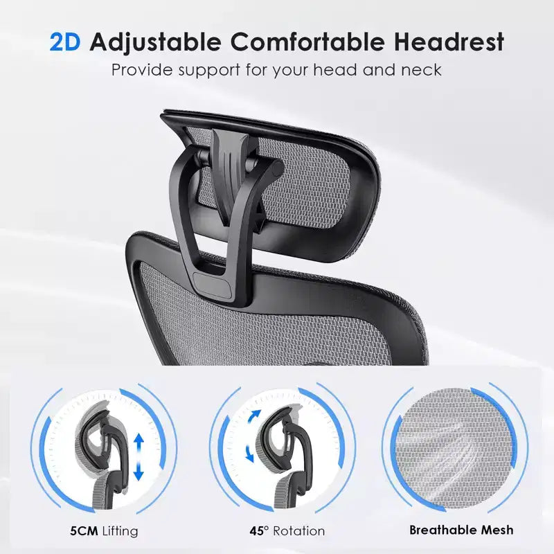 Okak Ergonomic Office Chair, Mesh Desk Chair with Headrest, Adjustable Lumbar Support and Armrests, High Back Gaming Chair for Office, Home
