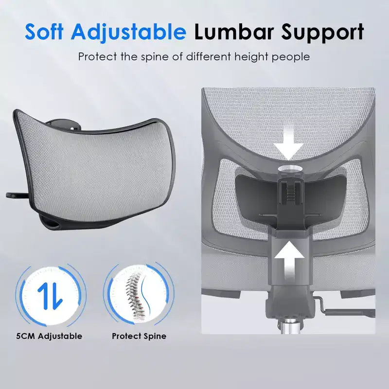 Okak Ergonomic Office Chair, Mesh Desk Chair with Headrest, Adjustable Lumbar Support and Armrests, High Back Gaming Chair for Office, Home