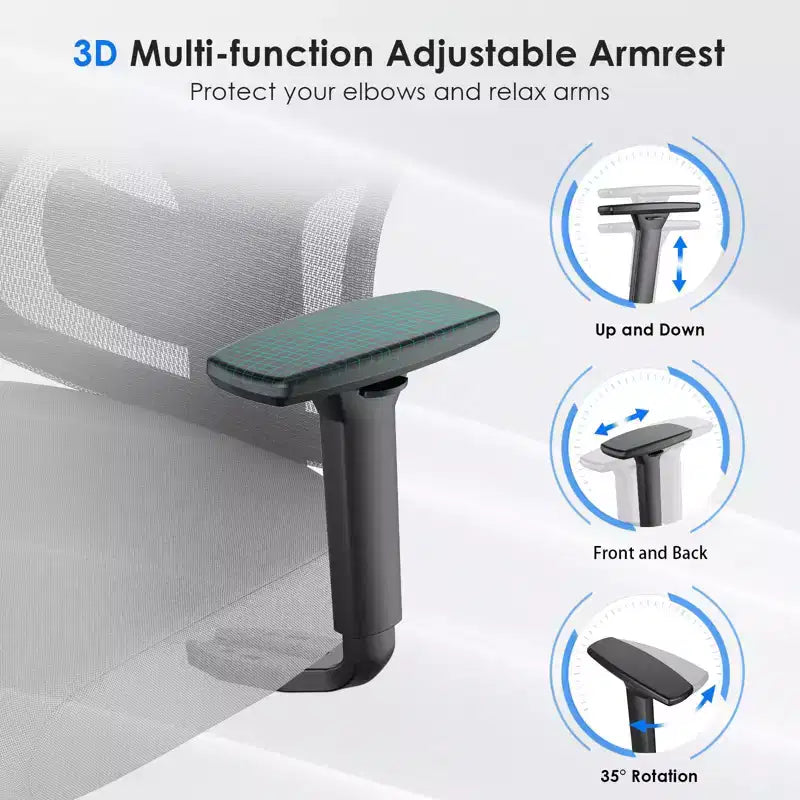 Okak Ergonomic Office Chair, Mesh Desk Chair with Headrest, Adjustable Lumbar Support and Armrests, High Back Gaming Chair for Office, Home
