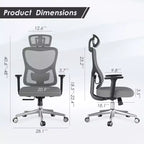 Okak Ergonomic Office Chair, Mesh Desk Chair with Headrest, Adjustable Lumbar Support and Armrests, High Back Gaming Chair for Office, Home