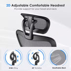Okak Ergonomic Office Chair, Mesh Desk Chair with Headrest, Adjustable Lumbar Support and Armrests, High Back Gaming Chair for Office, Home