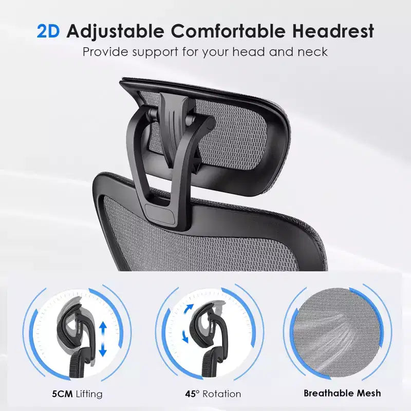 Okak Ergonomic Office Chair, Mesh Desk Chair with Headrest, Adjustable Lumbar Support and Armrests, High Back Gaming Chair for Office, Home