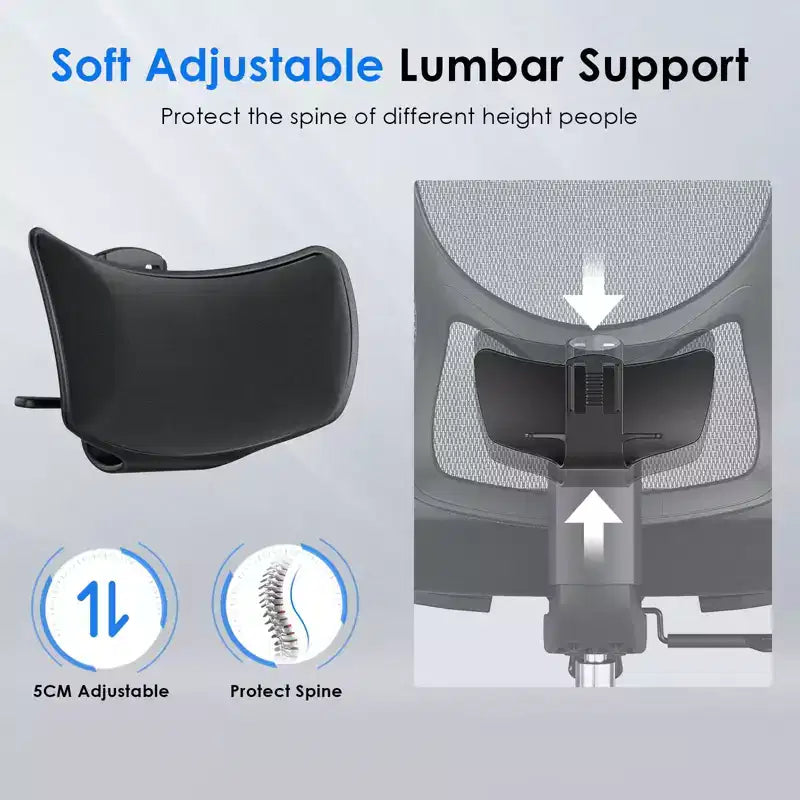 Okak Ergonomic Office Chair, Mesh Desk Chair with Headrest, Adjustable Lumbar Support and Armrests, High Back Gaming Chair for Office, Home
