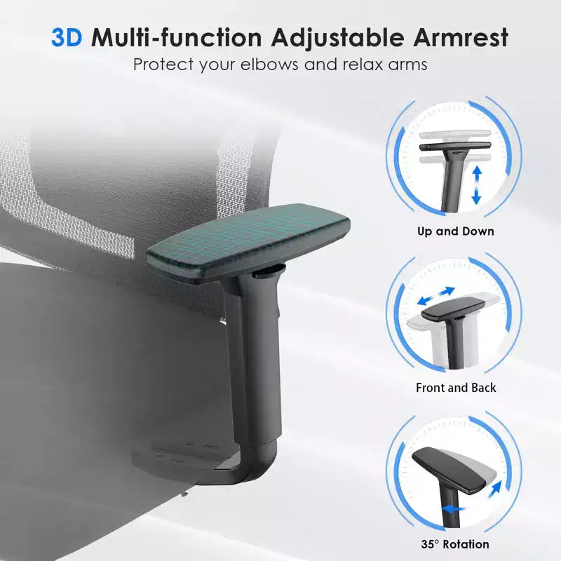 Okak Ergonomic Office Chair, Mesh Desk Chair with Headrest, Adjustable Lumbar Support and Armrests, High Back Gaming Chair for Office, Home
