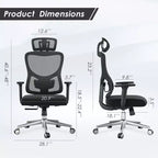 Okak Ergonomic Office Chair, Mesh Desk Chair with Headrest, Adjustable Lumbar Support and Armrests, High Back Gaming Chair for Office, Home
