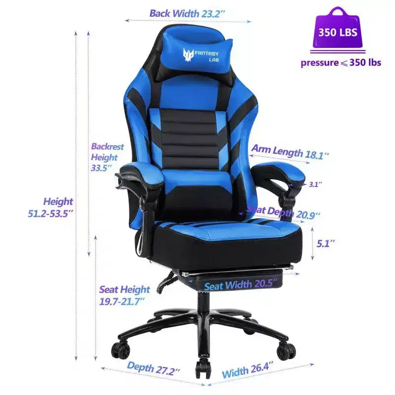 Okak High-Back Gaming Chair, Ergonomic Office Chair with Foldable Footrest, Height-Adjustable Comfy Chair for Study, Gaming Room