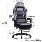 Okak High-Back Gaming Chair, Ergonomic Office Chair with Foldable Footrest, Height-Adjustable Comfy Chair for Study, Gaming Room