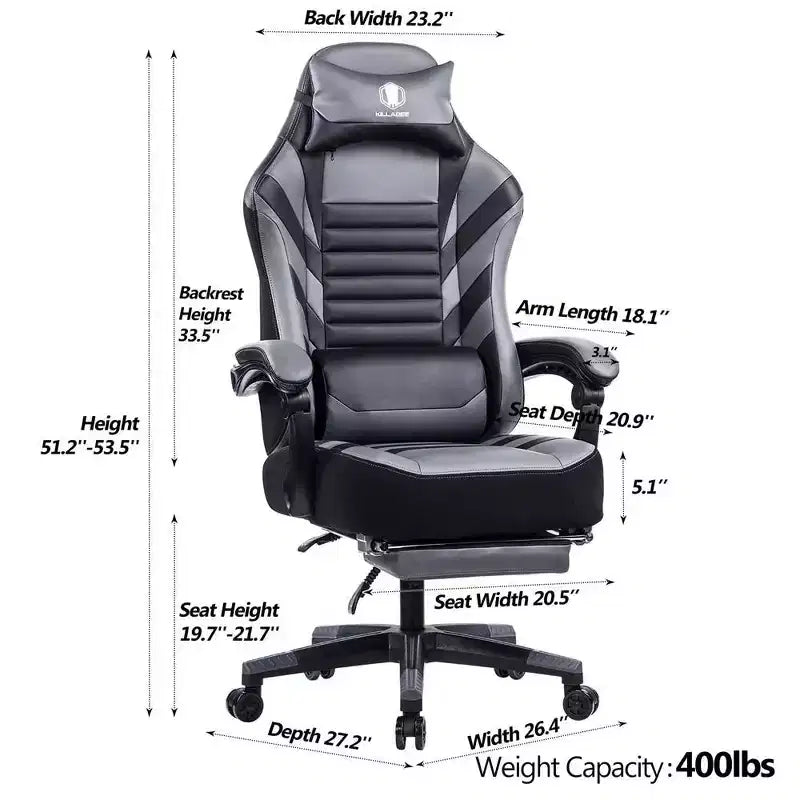 Okak High-Back Gaming Chair, Ergonomic Office Chair with Foldable Footrest, Height-Adjustable Comfy Chair for Study, Gaming Room