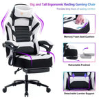 Okak High-Back Gaming Chair, Ergonomic Office Chair with Foldable Footrest, Height-Adjustable Comfy Chair for Study, Gaming Room