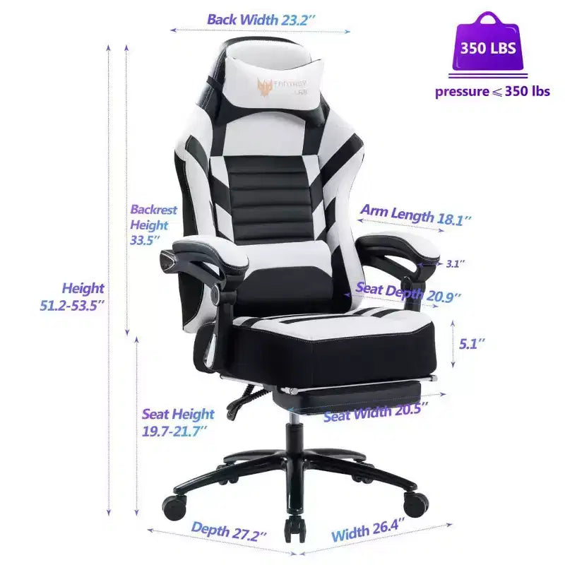 Okak High-Back Gaming Chair, Ergonomic Office Chair with Foldable Footrest, Height-Adjustable Comfy Chair for Study, Gaming Room
