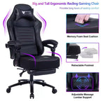 Okak High-Back Gaming Chair, Ergonomic Office Chair with Foldable Footrest, Height-Adjustable Comfy Chair for Study, Gaming Room