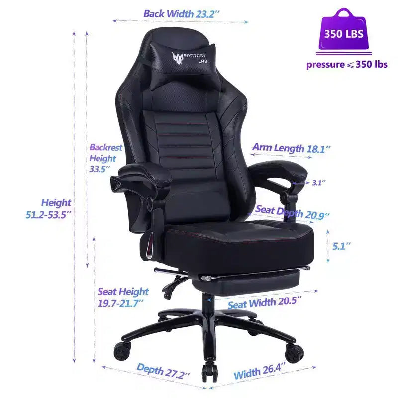 Okak High-Back Gaming Chair, Ergonomic Office Chair with Foldable Footrest, Height-Adjustable Comfy Chair for Study, Gaming Room