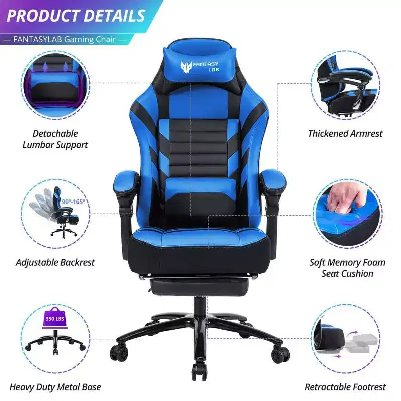 Okak High-Back Gaming Chair, Ergonomic Office Chair with Foldable Footrest, Height-Adjustable Comfy Chair for Study, Gaming Room
