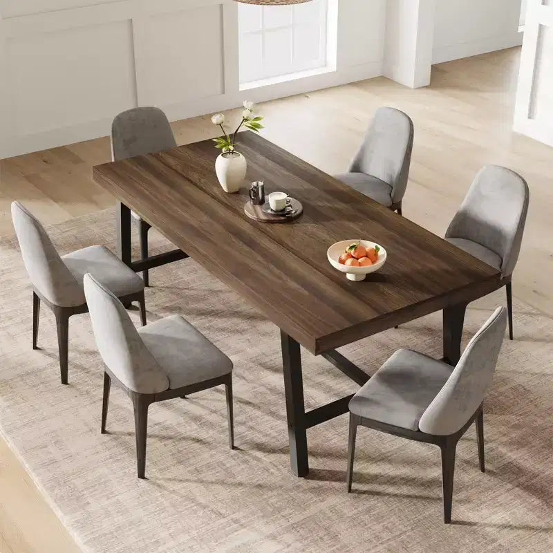 Industrial Dining Table for 6~8 People, 78.7 Long Rectangle Dining Tables, Wooden Kitchen Table with Sturdy Metal Frame for Dining Room