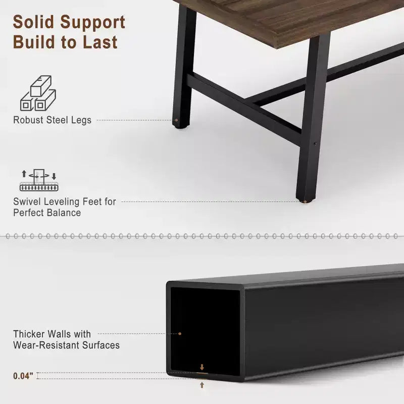 Industrial Dining Table for 6~8 People, 78.7 Long Rectangle Dining Tables, Wooden Kitchen Table with Sturdy Metal Frame for Dining Room
