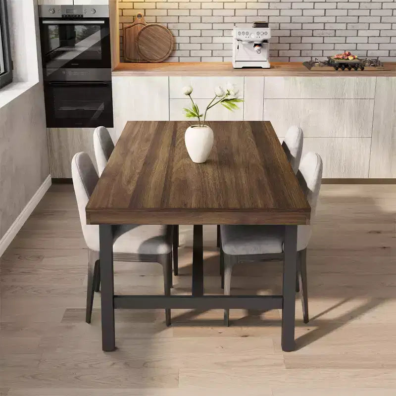 Industrial Dining Table for 6~8 People, 78.7 Long Rectangle Dining Tables, Wooden Kitchen Table with Sturdy Metal Frame for Dining Room